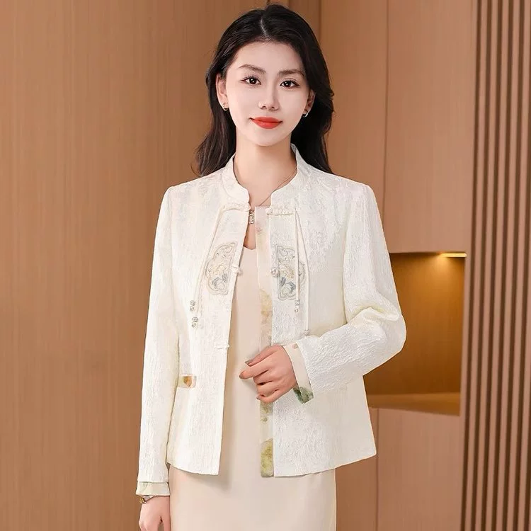 Новый китайский стиль тонкое белое пальто женский 2025 новый взрывной осенне-зимний тонкий топ высокого класса