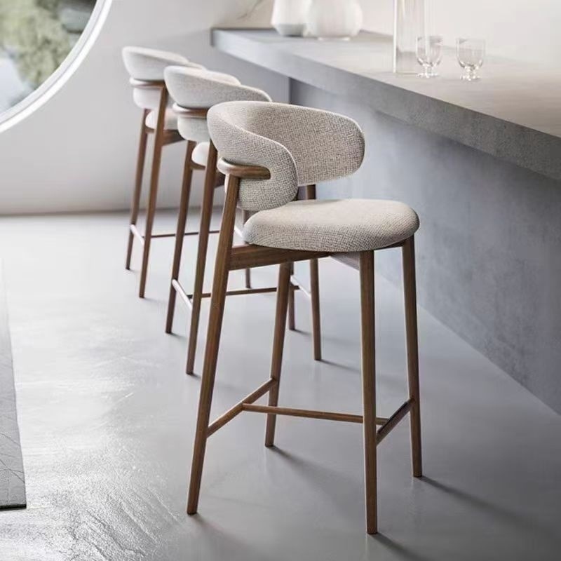 Nordic Modern Minimalist Light Luxury Solid Wood Home High Stool Bar Designer Table Chair Bar Stool with Backrest