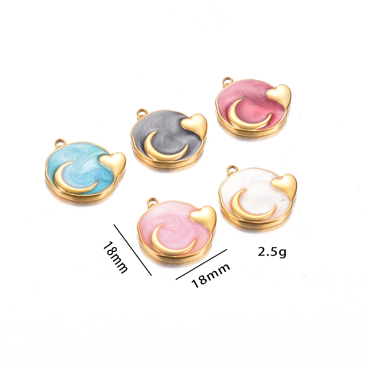16g Weight PVD Coated Gold Plating Process 5 PCS/Package Stainless Steel Moon Heart Shape Pendant