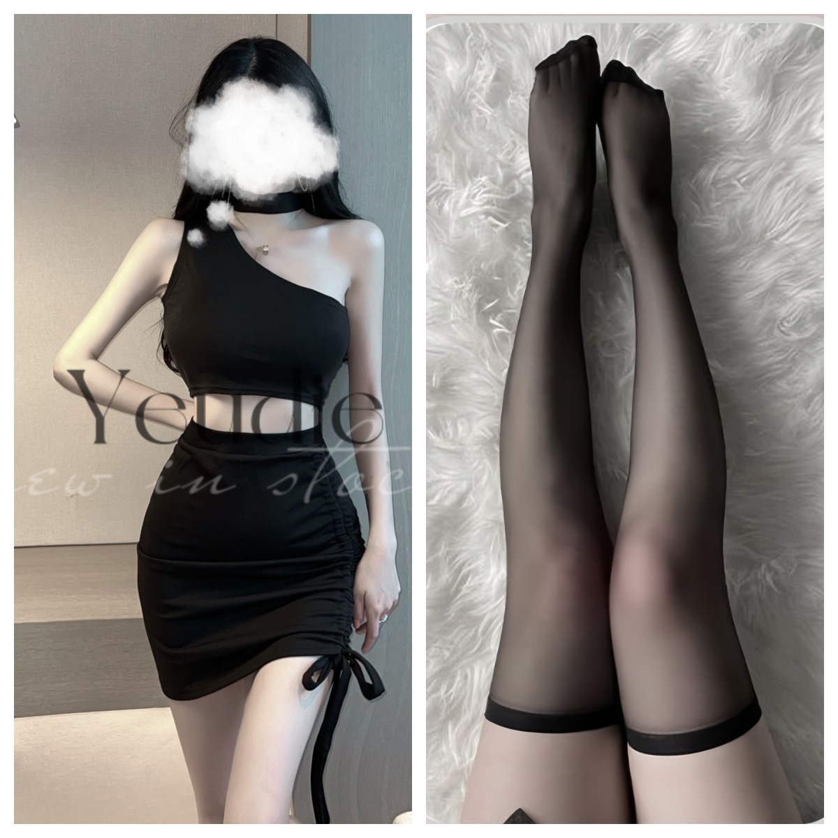 Lencería sexy club nocturno reina Yujie viento hombro inclinado top bolso con cordón falda a la cadera traje de suéter de chica caliente