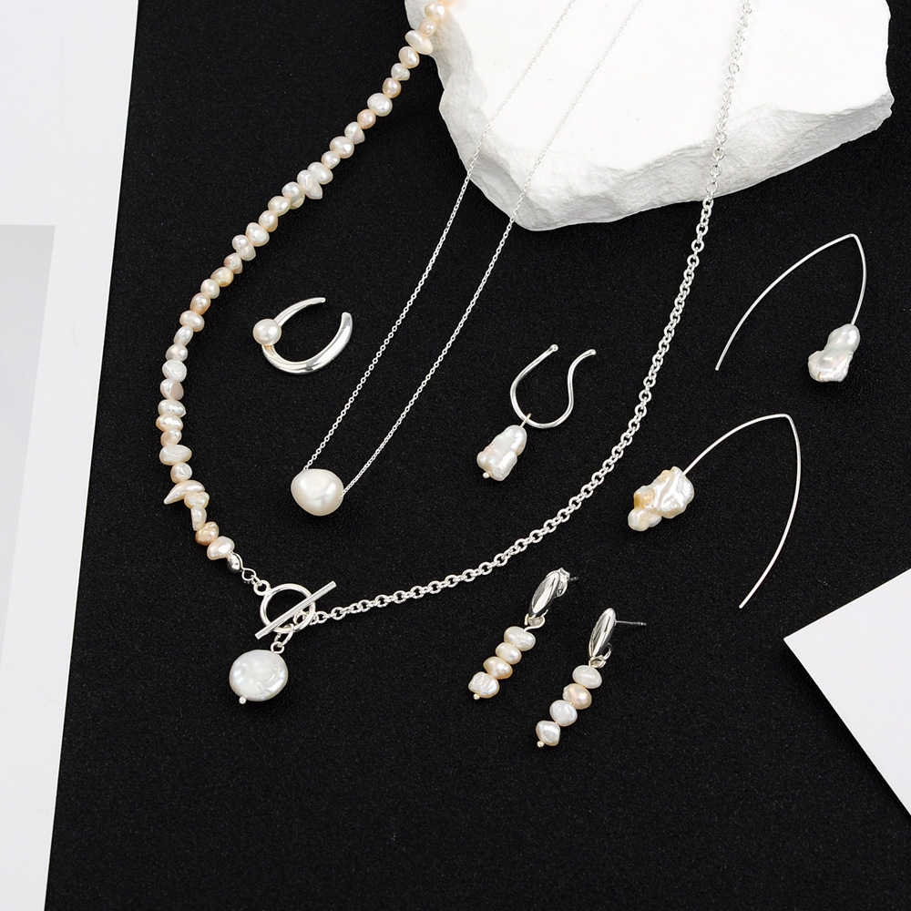 s925 Sterling Silver freshwater Pearl series jewelry suit Japan and South Korea senior Light extravagance tender Wind Network Jewelry