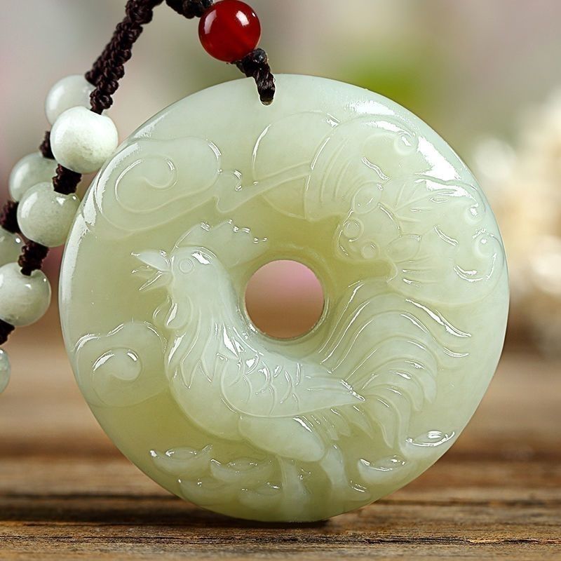 Mặt dây chuyền ngọc Hetian tự nhiên hình khóa an toàn 12 con giáp, đá tự nhiên Afghanistan — Cung hoàng đạo hổ, Ngựa hoàng đạo, Cung hoàng đạo bò, Lợn hoàng đạo