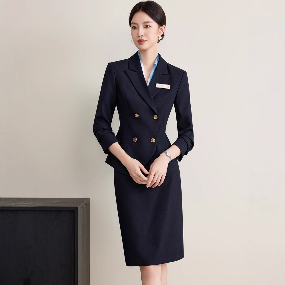 High-End Fashionable Double-Breasted Black High-End Work Clothes for Commuting Hotel Front Desk Jewelry Store Autumn and Winter New Style