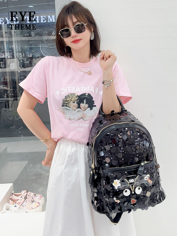 Color brillante material especial de cuentas sequinilla de gran capacidad cremallera mochila personalidad nueva mochila de viaje 2612 #