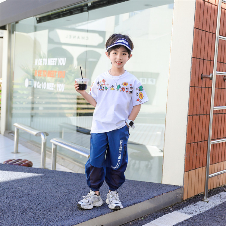 8166 Camiseta de dibujos animados de verano para niños de manga corta para niños 2025 Nuevo top de moda suéter de media manga para bebés 3