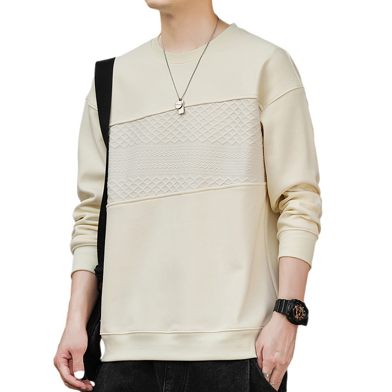 Hombres primavera y otoño nuevo estilo de camiseta de cuello redondo marca de moda masculina suelta versátil camiseta de manga larga ropa casual