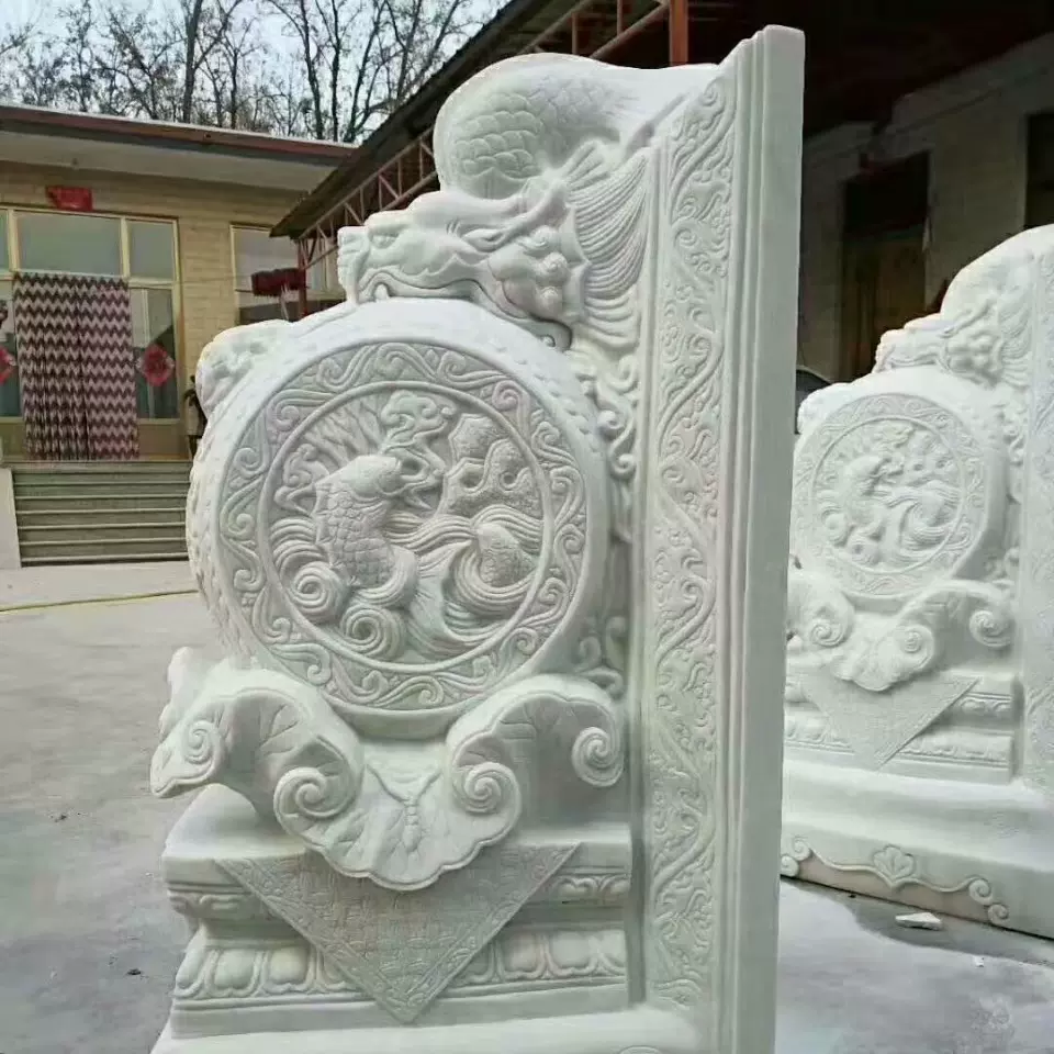 室内石雕抱鼓大理石庭院别墅门墩汉白玉雕刻装饰建筑物门口工艺品