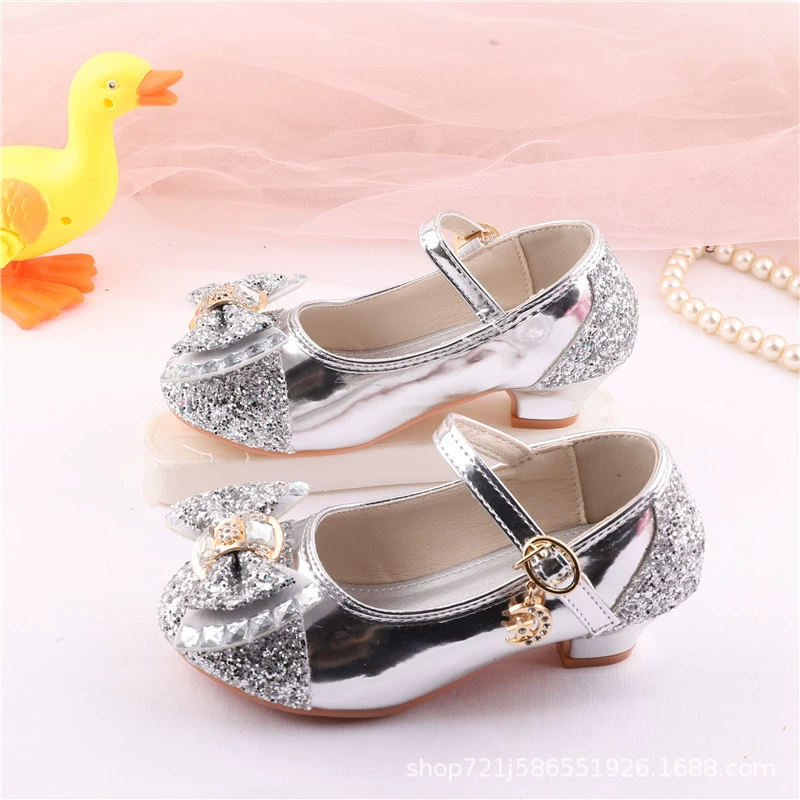 Модные туфли для девочек кожаные туфли на высоком каблуке принцессы блестящие девушки танцевальные представления дикие туфли для костюмов со стразами весной и осенью