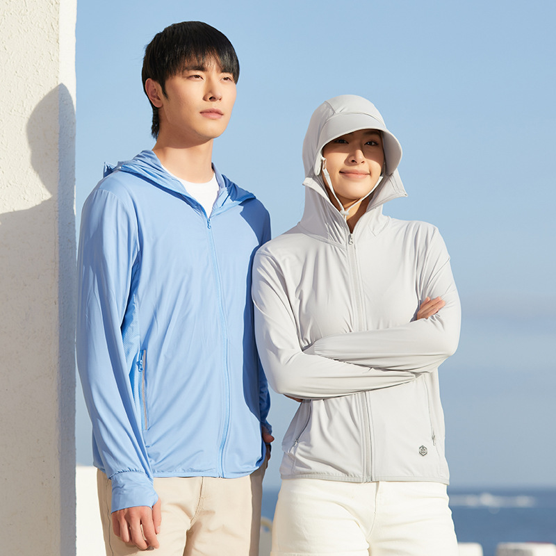 Ropa de piel de seda de hielo banana bottom mismo estilo verano con ropa de ala para hombres y mujeres ropa de protección solar de protección UV transpirable ligera