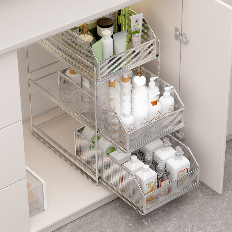 Under-Sink Storage Rack, Layered Rack, Cabinet, Bathroom Cabinet, Under-Sink Cabinet, Pull-Out Basket, Pull-Out Multi-Layer