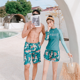 Couple Split Boxer Swimsuit Women's Three-Piece Set Conservative Slimming Korean ins Sexy Sports Beach Hot Spring Swimsuit