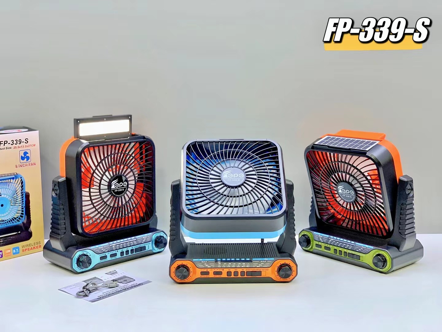 Ventilador solar de escritorio al aire libre altavoz bluetooth radio 3 en 1 LED ventilador de carga sonido bluetooth