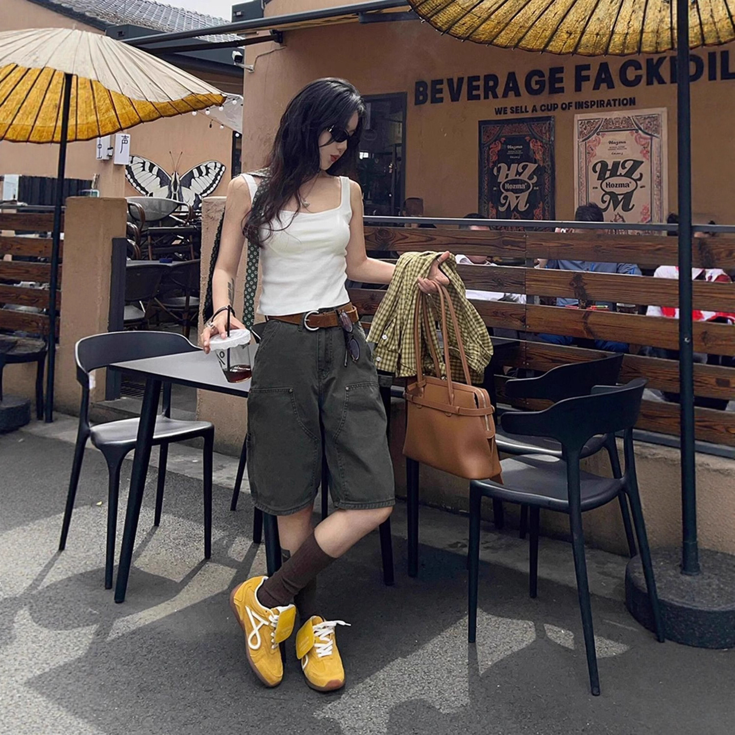 大码复古美式工装牛仔裤女夏秋季胖mm高腰显瘦直筒阔腿五分裤子潮