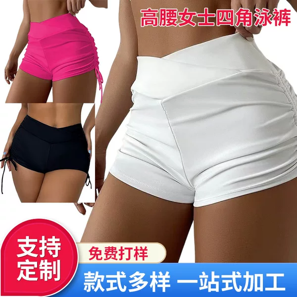Foreign trade new Amazon belt side pleated bikini European and American swimwear high waist swimming trunks women's boxer pants wholesale