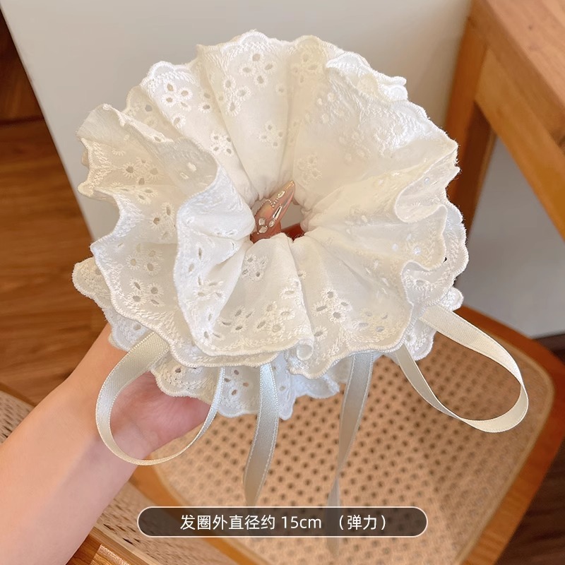 韩风高弹力蕾丝大肠发圈女耐用大方巾头饰皮筋发绳高级感头花发饰|undefined