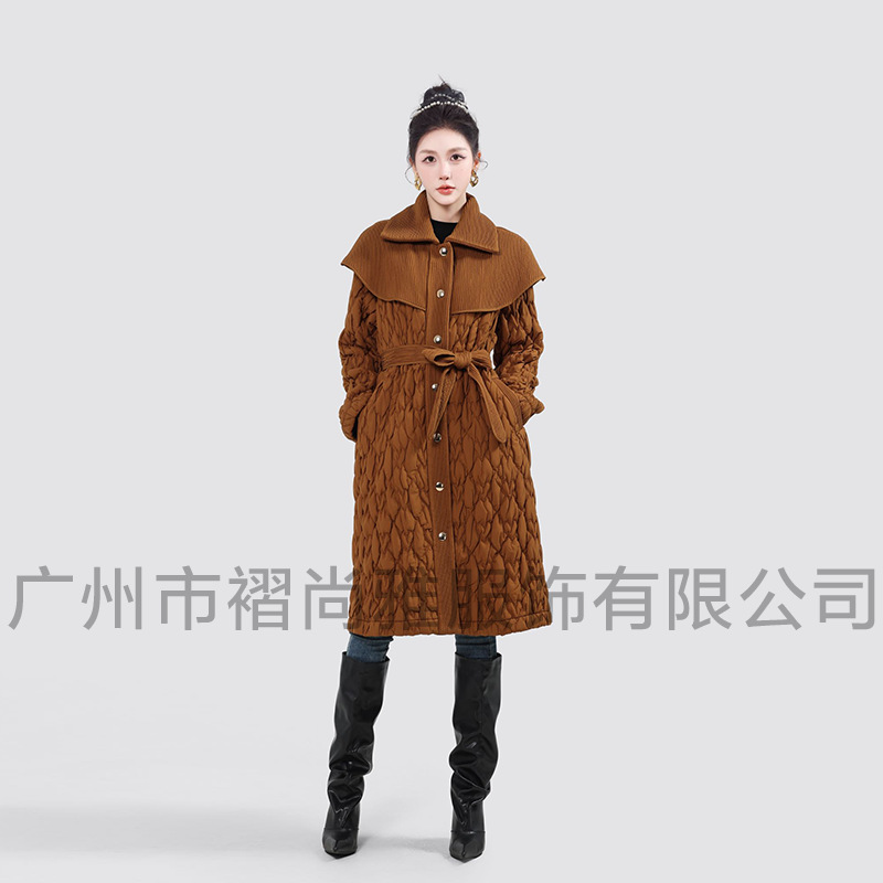 Factory Direct Supply 2025 New Autum Loose Lapel Button Lace-Up Women's Pleated Mid-Length Outwear Windbreaker
