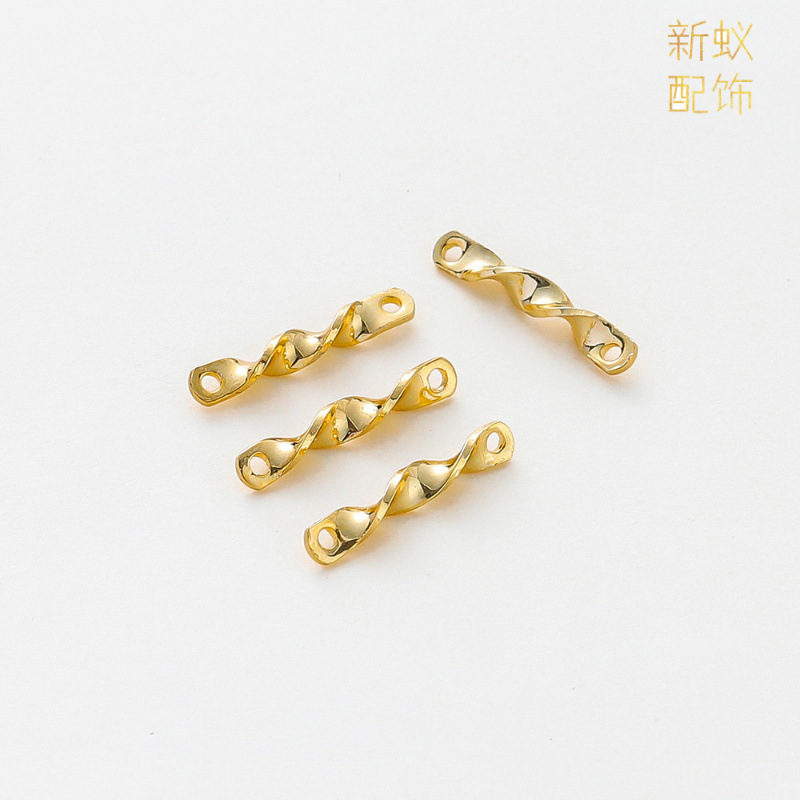 Double hole jewelry hanging piece twisted piece 14K copper electroplating color retaining real gold diy jewelry accessories wave connecting rod piece