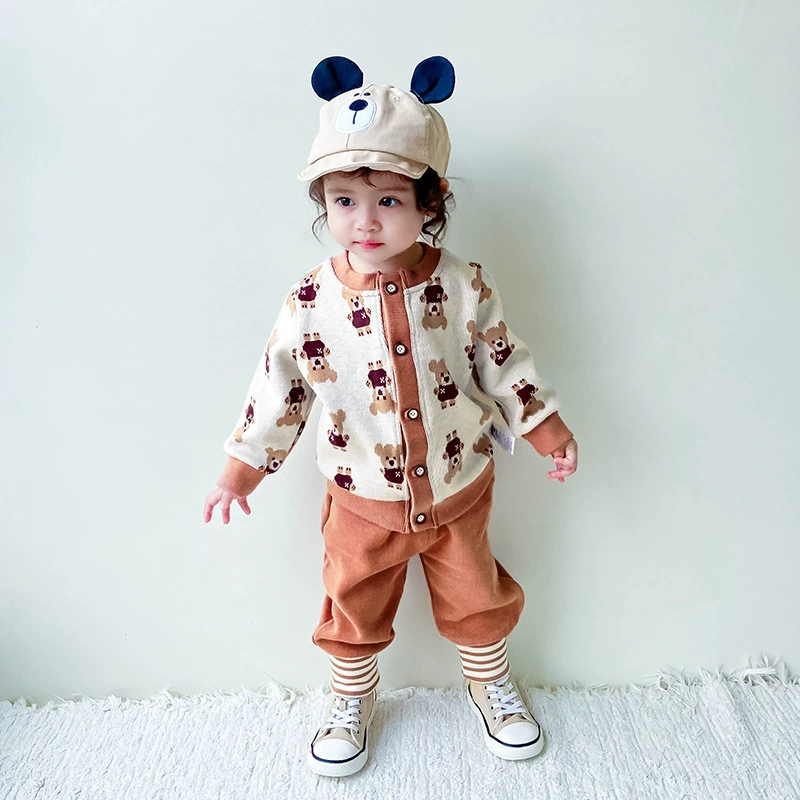 Children's set for boys, autumn, Korean style, with embroidery, with little bears