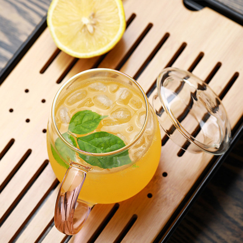 高硼硅玻璃茶杯咖啡杯牛奶杯帶蓋辦公杯帶把蘑菇杯350ml玻璃水杯