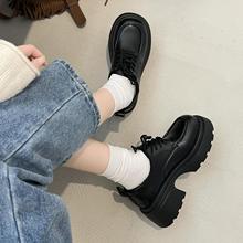 英伦风圆头黑色粗跟厚底小皮鞋女2024新款秋天法式复古玛丽珍单鞋