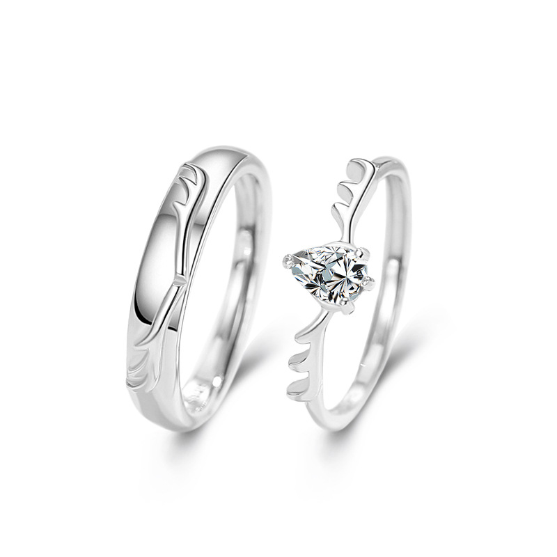 S925 un ciervo tiene su anillo de pareja cornamenta en forma de gota ZIRCON par anillo nicho diseño sentido regalo para la novia