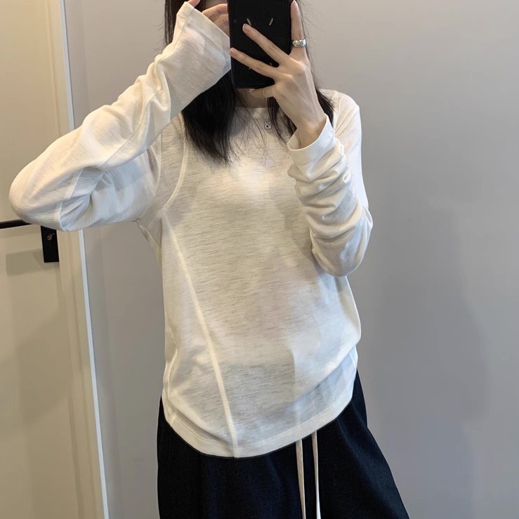 Lyocell Tencel Wool Soft and Waxy Slim-Fitting Bottoming Shirt 2025 New Autum Style Long-Sleeved T-Shirt Top for Women