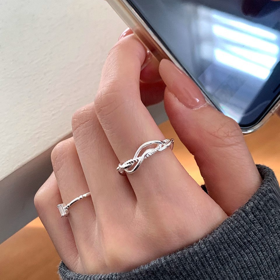 Line Wrapped Twist Open Ring for Women K-Style Ins Niche Design Personalized Index Finger Ring Versatile Ring