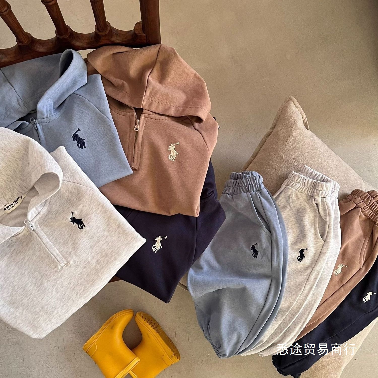 新款男女童儿童套装冬春秋男女童半拉链连帽卫衣宝宝卫裤两件批发