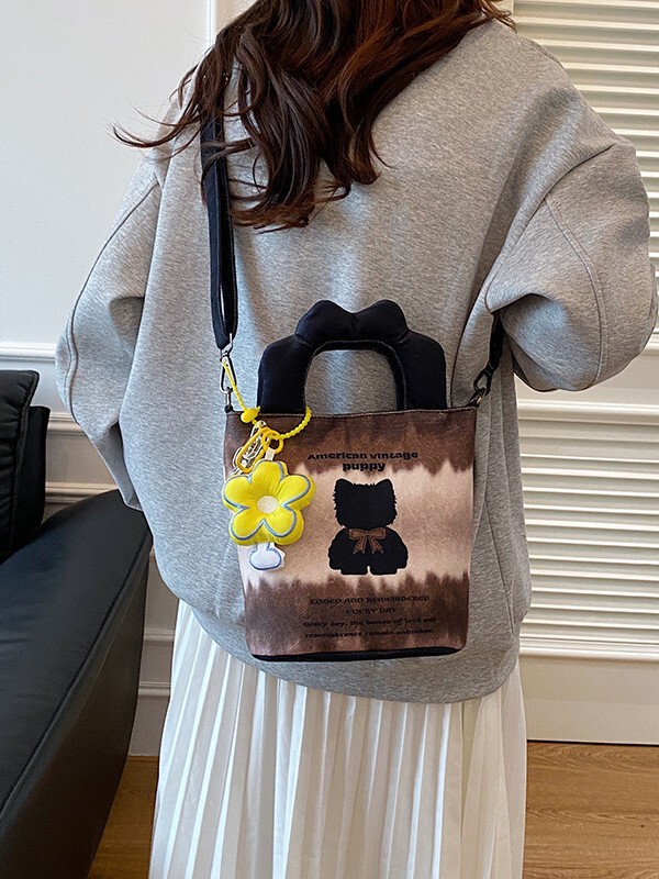 小众设计插画包包女2025新款百搭休闲小手提托特包可爱斜挎单肩包|undefined