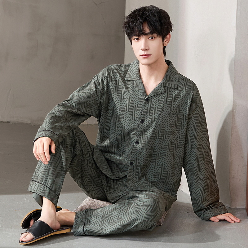 루시 2025년 신상 남성용 잠옷, 봄/가을용, 항균 순면, 긴팔, 루즈핏, 외출복으로도 활용 가능, 청소년 홈웨어