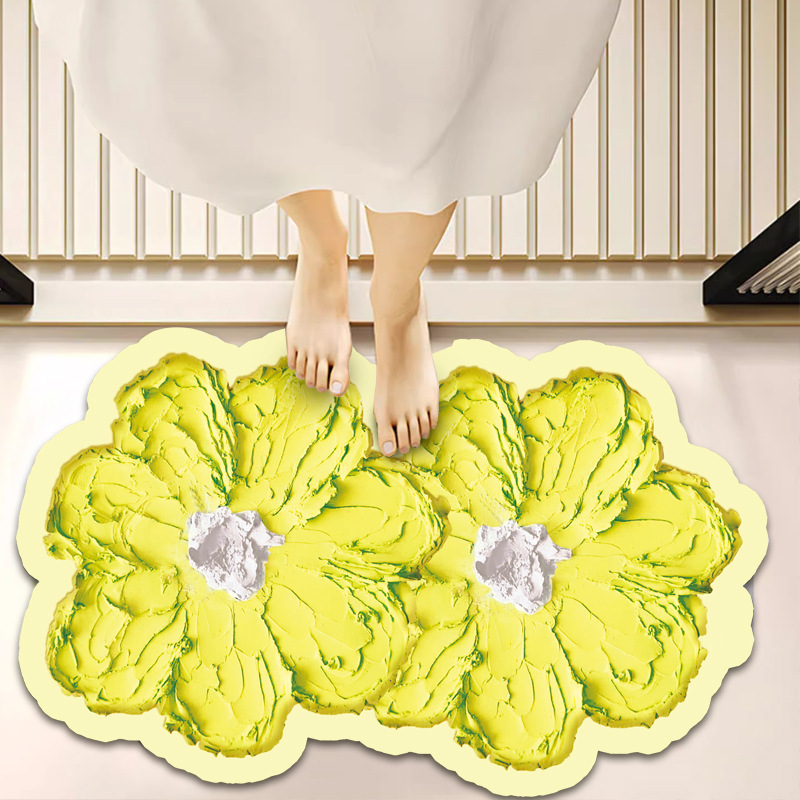 Serie de pintura al óleo alfombra antideslizante alfombra especial en forma de flor de la casa alfombra de la puerta tecnología de terciopelo alfombra de baño absorbente estera de secado rápido