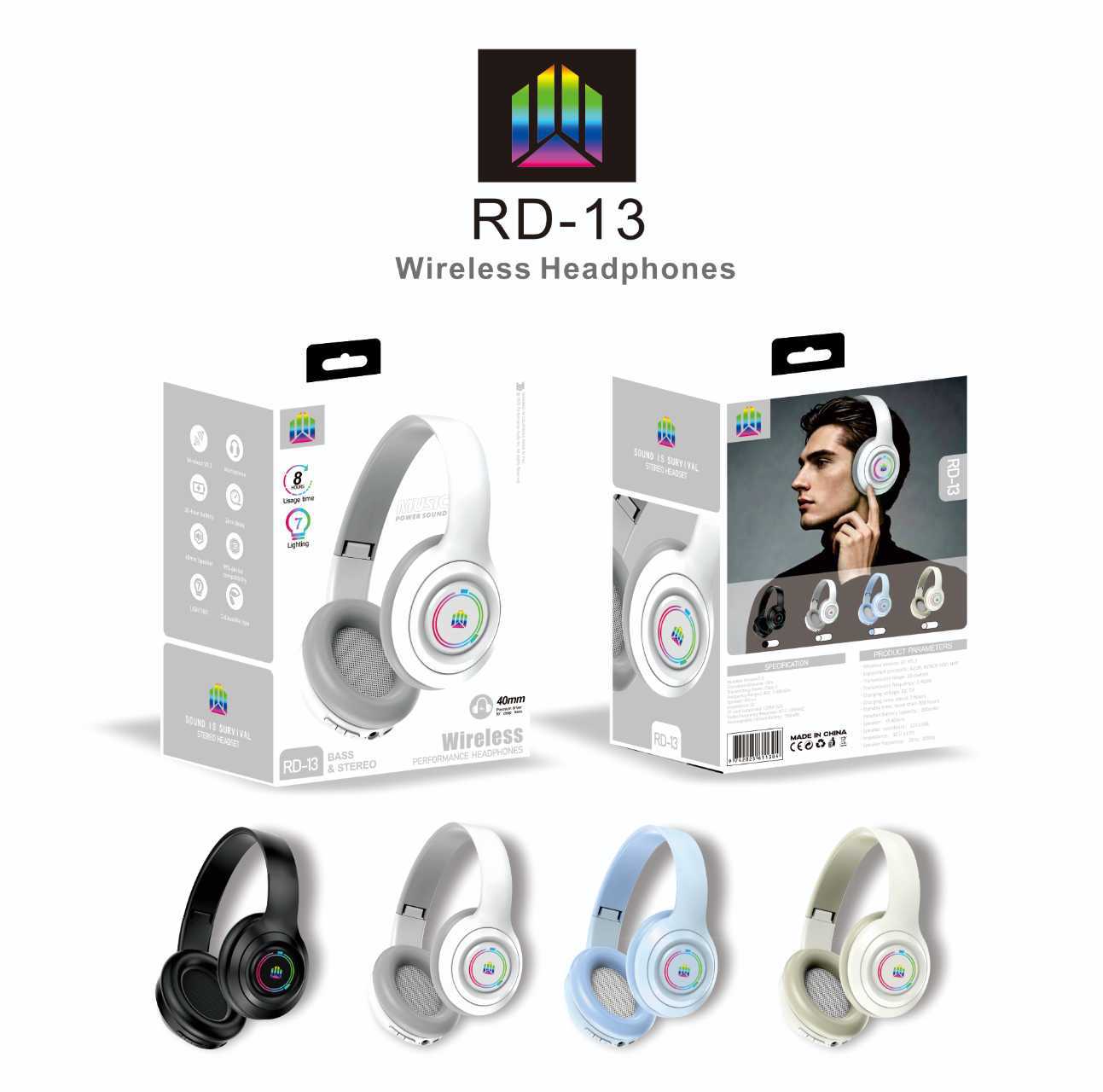 New RD-13 Over-Ear Bluetooth Headphones High Fidelity Long Battery Life Gaming Noise Cancellation Wholesale Factory Supply
