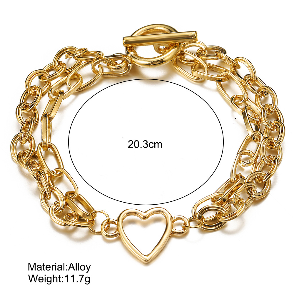Kang Zhishang Cross-border New Chain Love Peach Heart Ankle Chain Creative Ins Cool Wind Personality Gold Alloy Double Layer Ankle Chain
