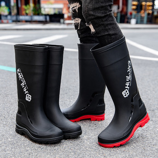New high men's water boots plus velvet warm rain boots fishing sea waterproof rain boots kitchen long water shoes export
