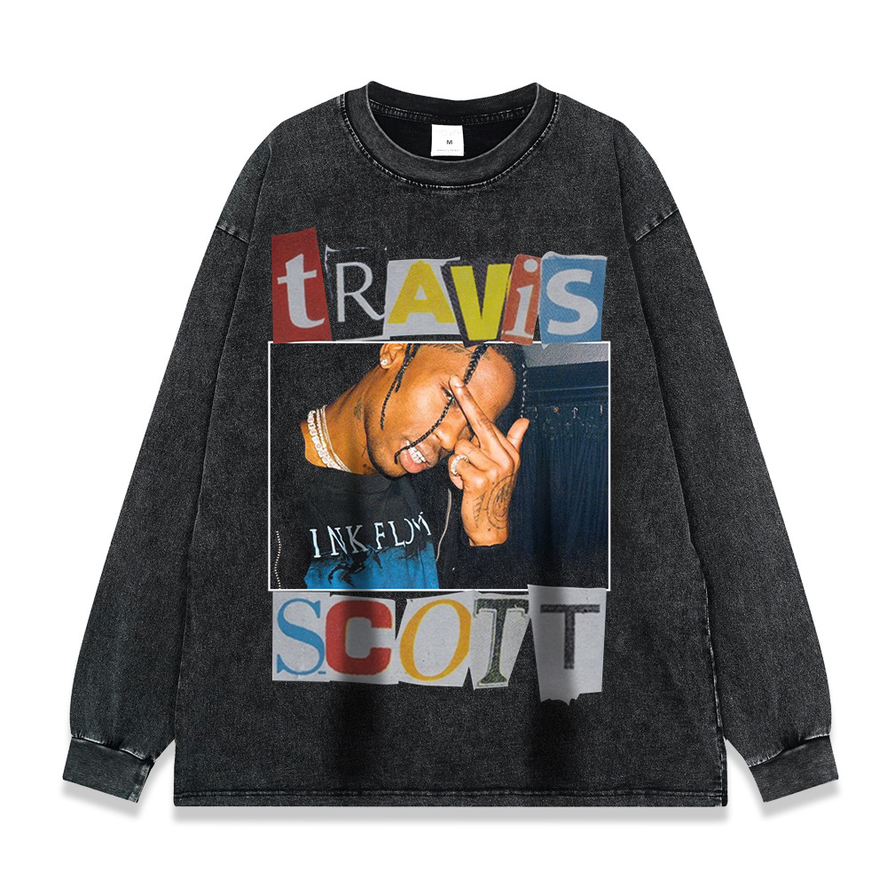 260g pesado copo de nieve frito de manga larga Camiseta americana retro alta calle moda marca suéter suelta Otoño e Invierno de los hombres y las mujeres de fondo