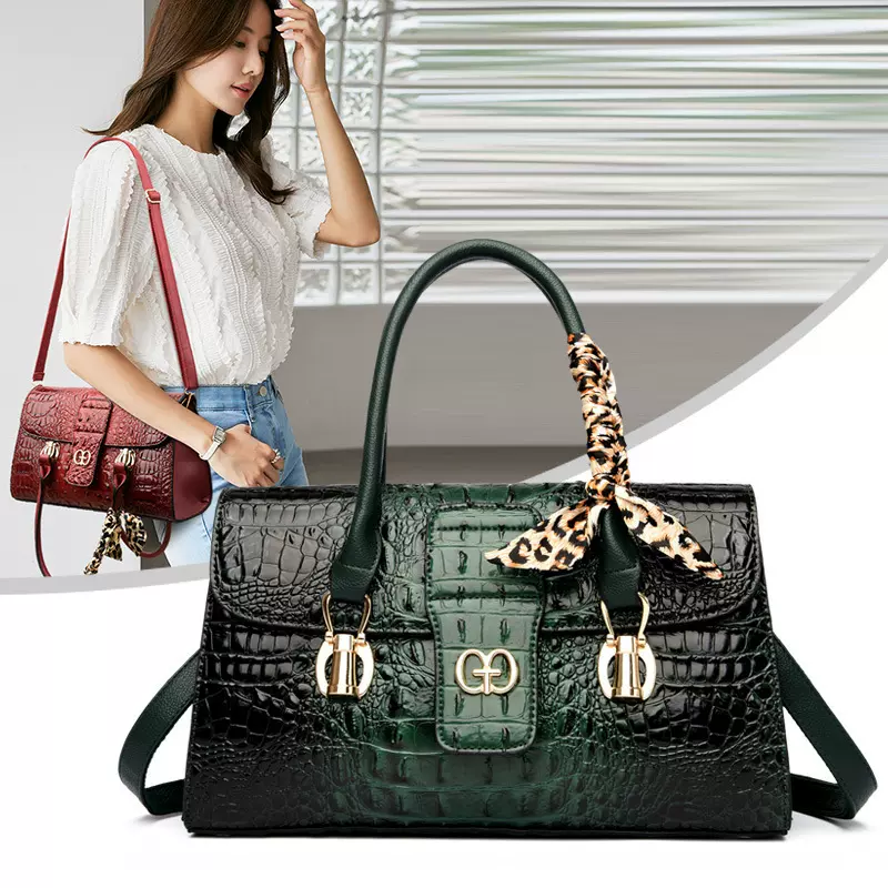 跨境欧美复古女包2023秋季新款鳄鱼纹通勤包大容量单肩斜挎包包女