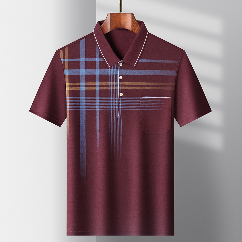 Verano de los hombres nueva camiseta de manga corta rayas verticales hielo seda luz sentido media manga Polo papá desgaste deportes Top ropa de hombre