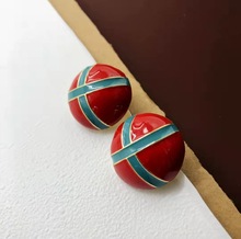 中國紅色琺琅滴油宮廷風耳釘歐美復古耳飾中古女式vintage耳環