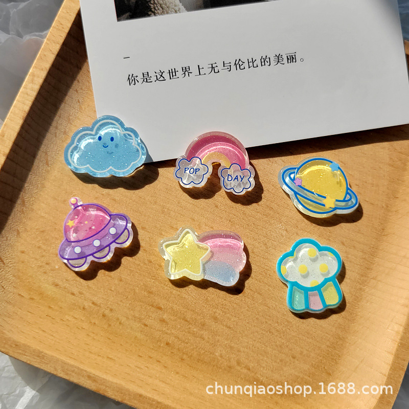 lovely Acrylic Patch DIY children Brooch parts Cartoon Flaky clouds Space Mobile phone shell decorate manual Material Science