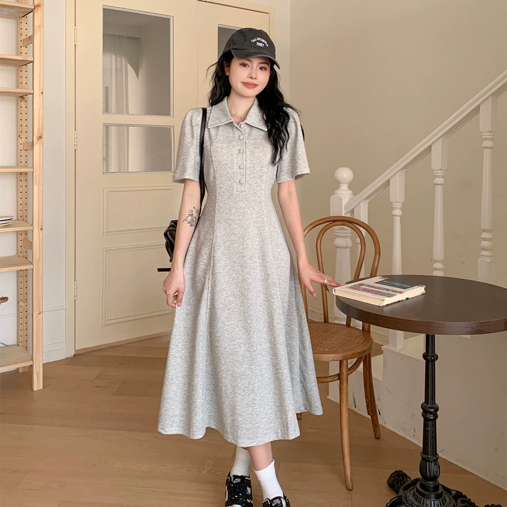 Повседневное платье с воротником-поло в стиле ретро для женщин, новинка 2025 года, лето, большой размер, длинная юбка с дизайном толстого мм, закрывающая тело и придающая стройный вид