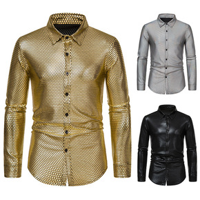 Silver gold black glitter dj ds nightclub jazz dance shirts Men's  gatsby party 1920s retro Long sleeved Shirt Fashion Diamond Plaid tops for man