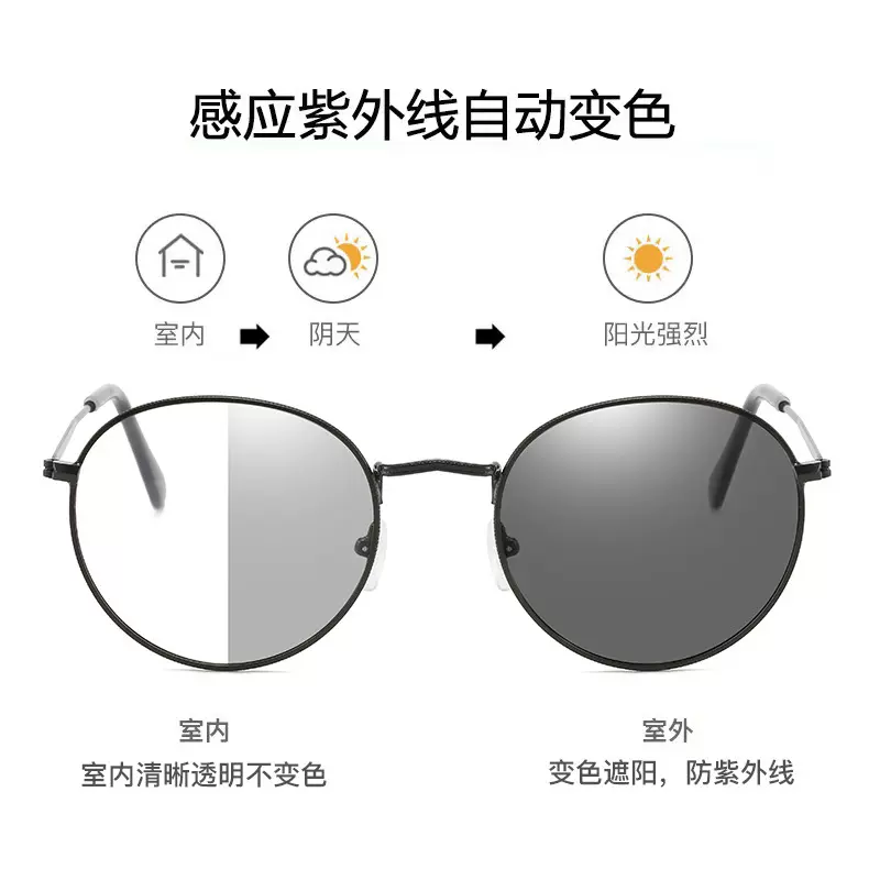 新款复古圆框眼镜框架金属全框网红同款变色平光眼镜女防蓝光眼镜