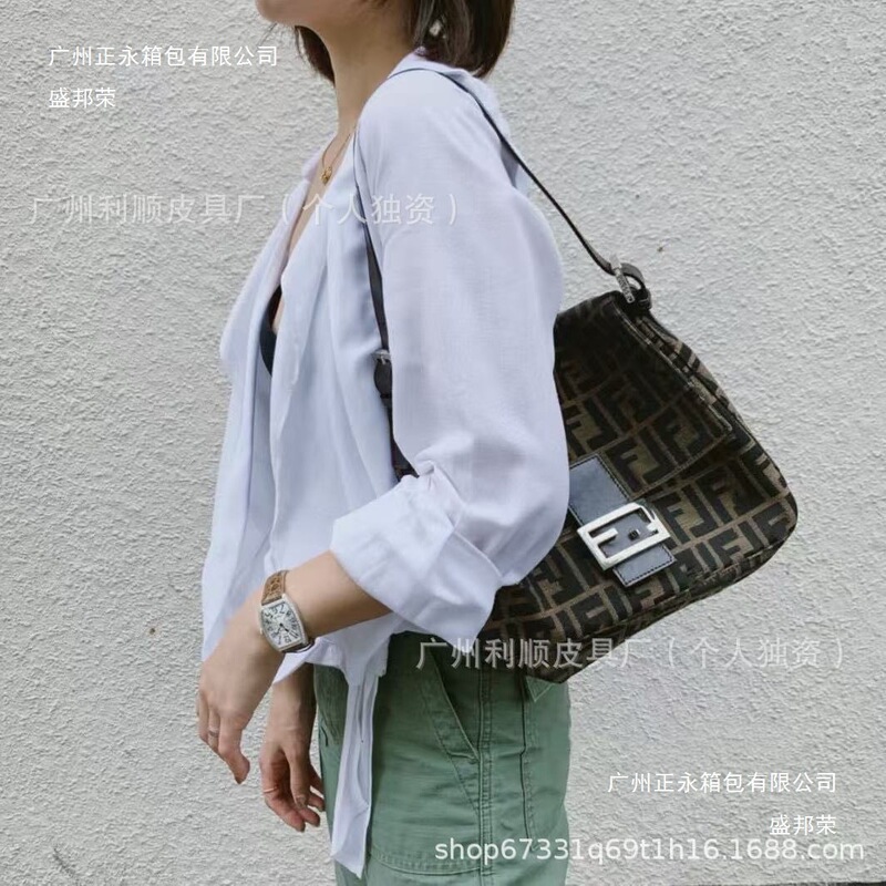 直供跨境货源老花帆布腋下包FF中古法棍包经典百搭女单肩斜挎|undefined