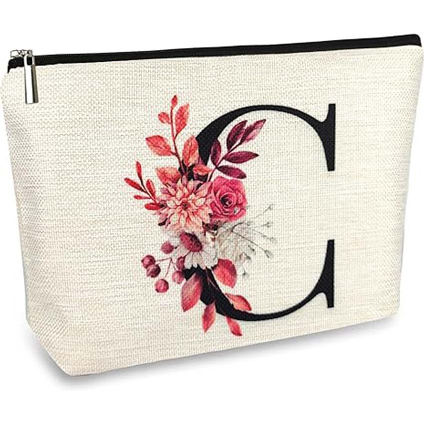 Bolso de cosméticos para mujer de Amazon transfronterizo letra patrón creativo bolsa de cosméticos bolsa de almacenamiento bolsa de cremallera impermeable de lino