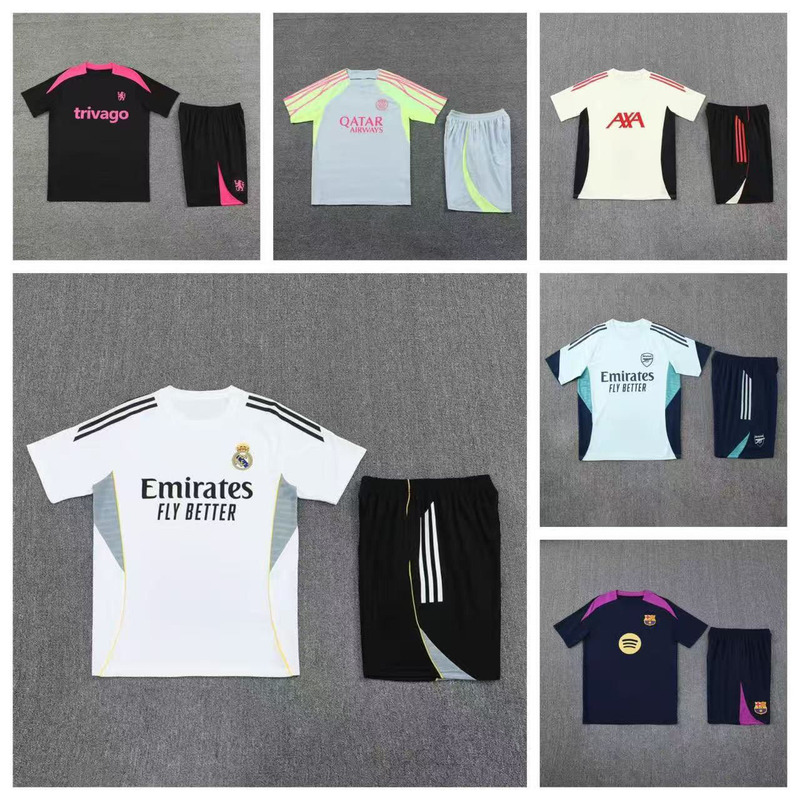 Wholesale Real Madrid Barcelona Arsenal Brazil Argentina Chelsea Paris Adult Short-Sleeved Football Training Uniform Set