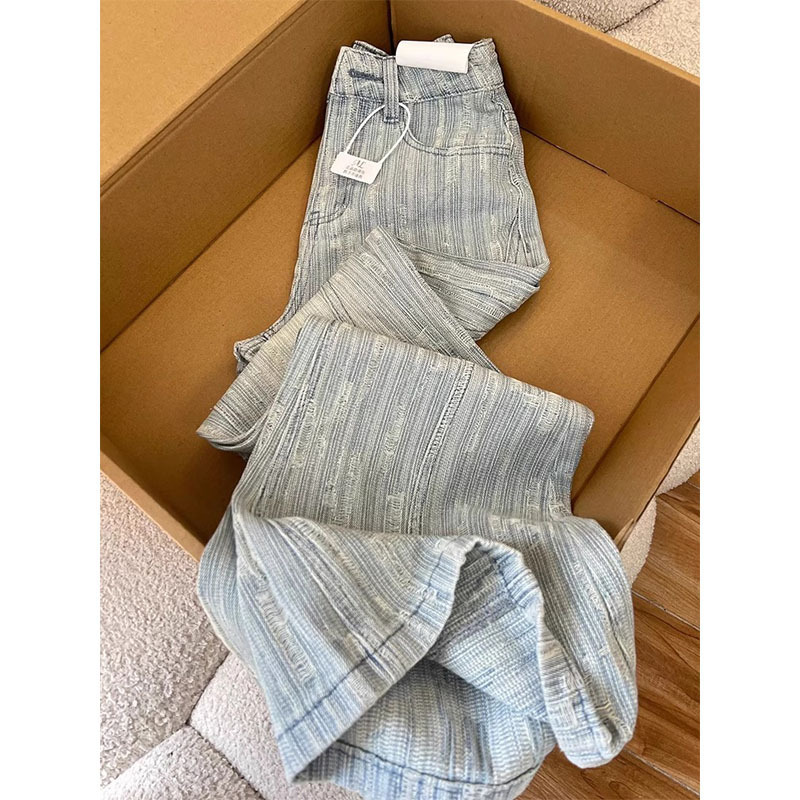 plus size Light Jacquard Design Sense Jeans Women's Summer chubby girl Loose High Waist Slimming Horseshoe Micro Trumpet Pants