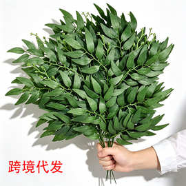 仿真绿植尤加利柳叶桉树叶沙枣叶装饰婚庆摆件布置树枝造景配件