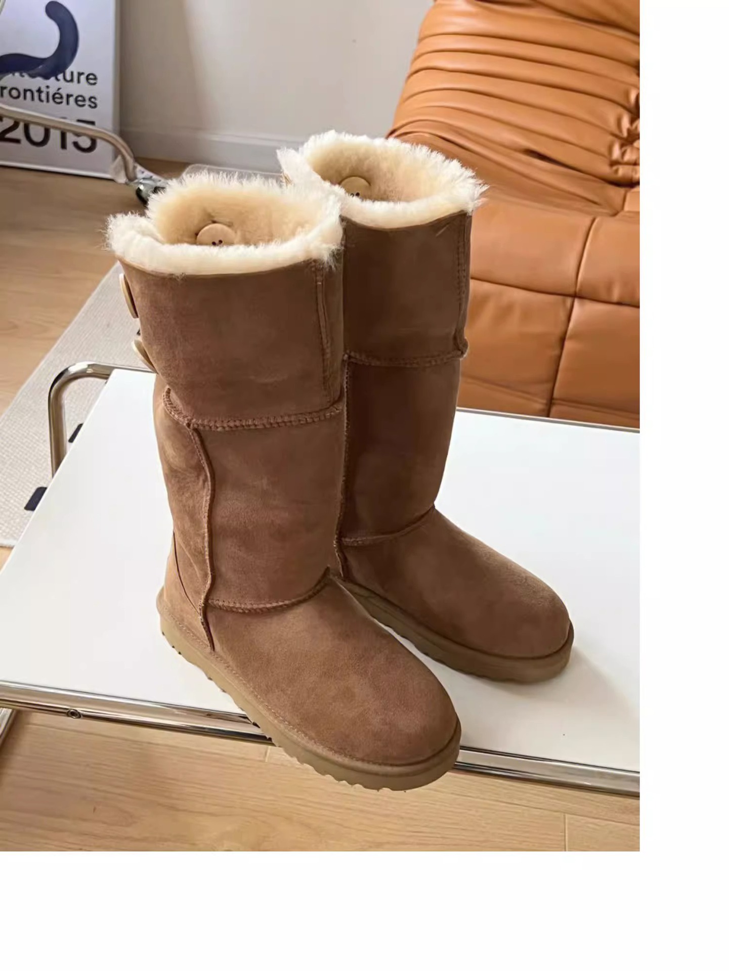 2023 winter new Europe and the United States hot button two wear snow boots female sheep fur one velvet inside warm mid-calf boots_voghion.com