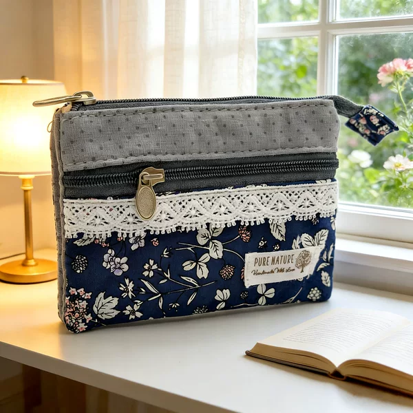 Square Long Leaf Flower Multi-layer Cotton Small Change Coin Bag Women's Fabric Silver Bag Fashion 4-layer Small Bag