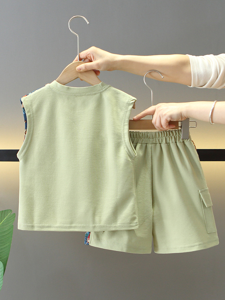 7871 traje de verano para niños 2025 nuevos pantalones cortos de chaleco guapos para niños de dos piezas ropa de verano para bebés de moda